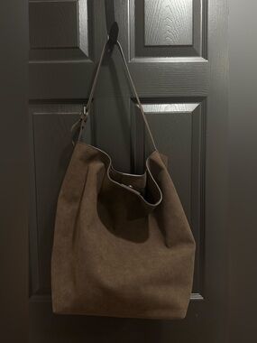 JustFab Brown Suede Shoulder Tote Bag